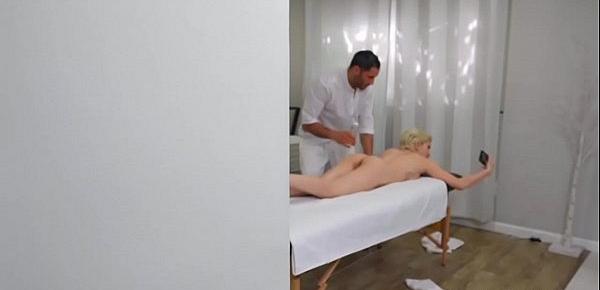  Busty blonde gets massage and big cock